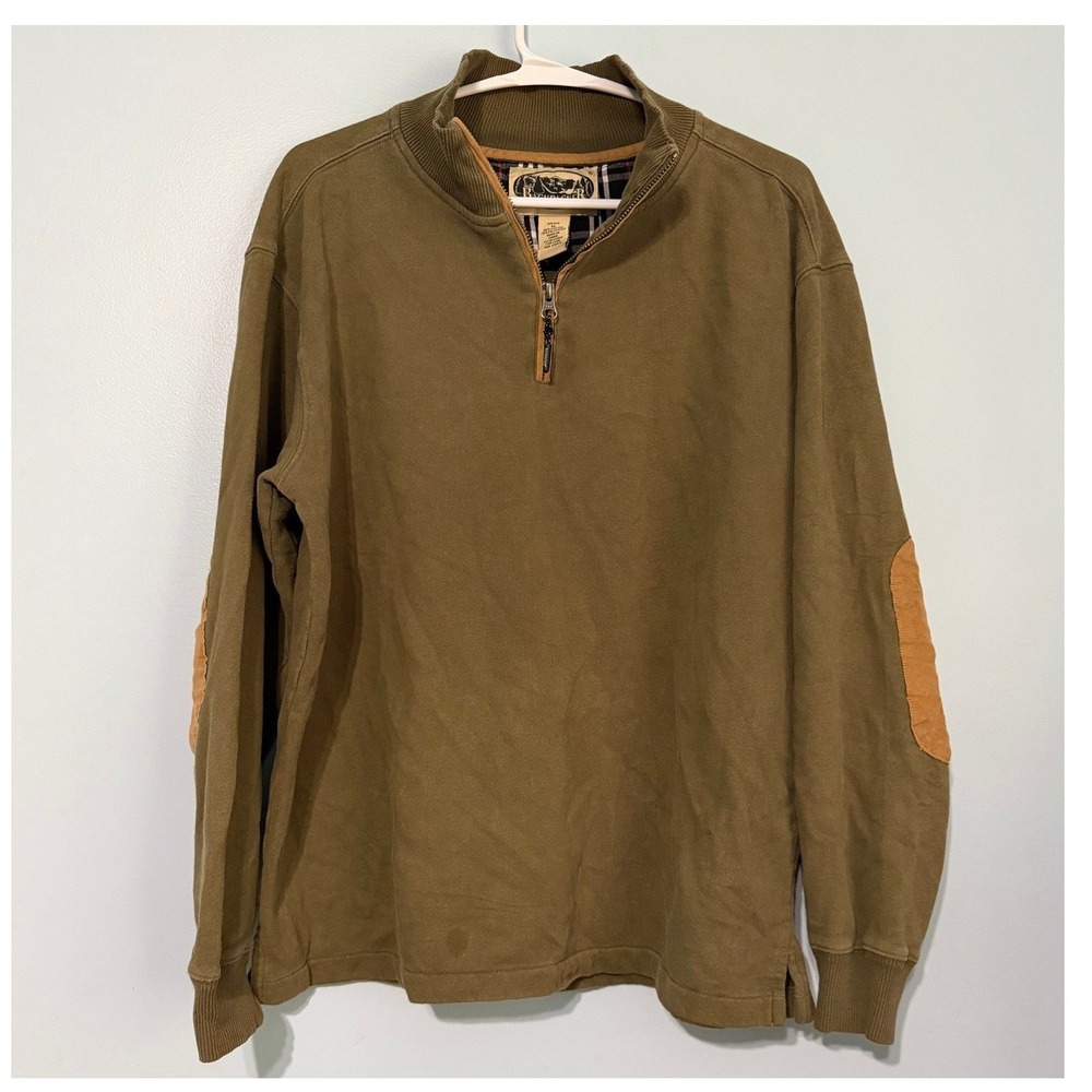 Backpacker Men's‎ M Quarter Zip Pullover Olive Green Suede Elbow Patches